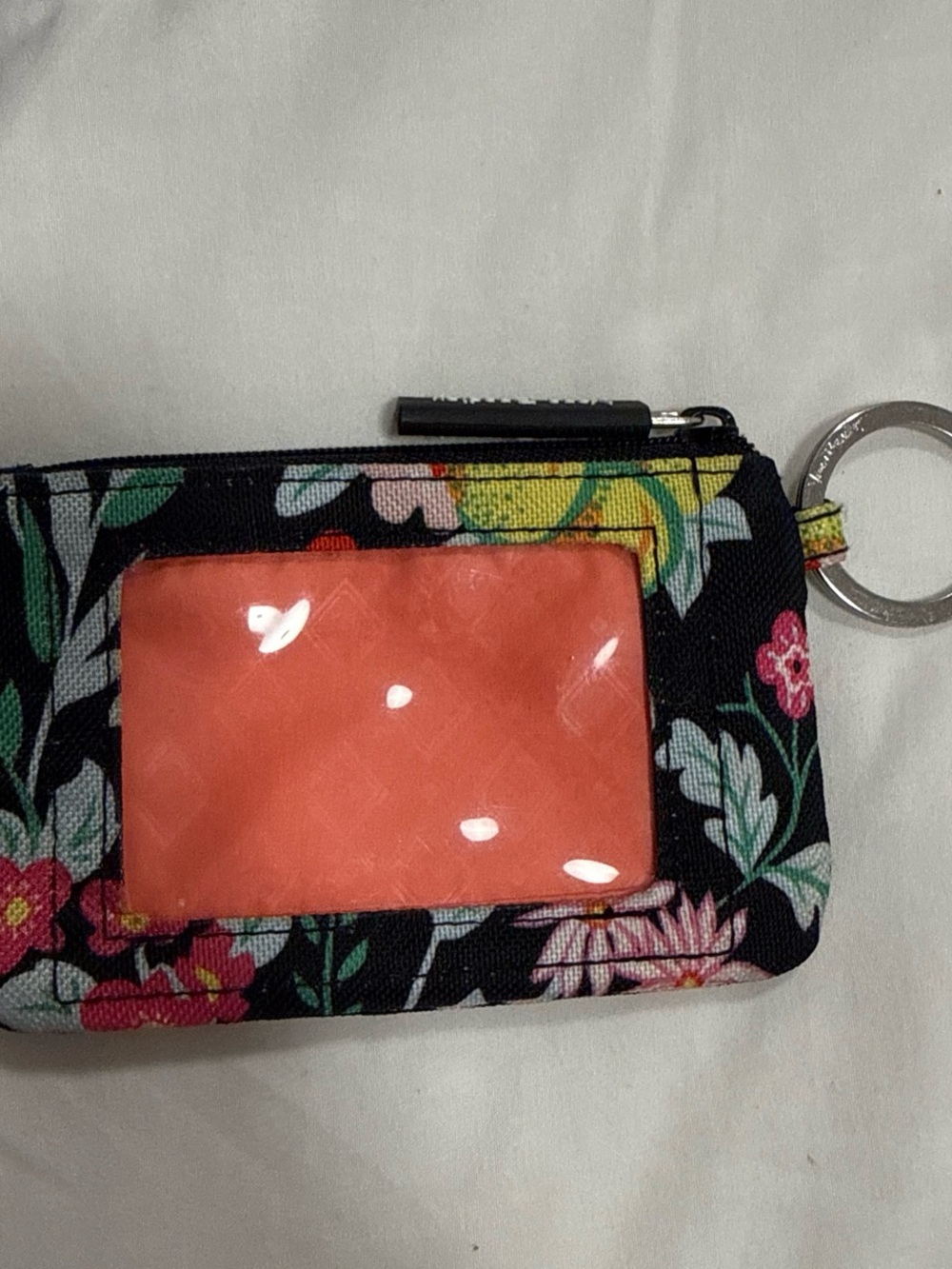 Vera Bradley Floral Key & Card Holder in Black with Pink, Green, Yellow Accents